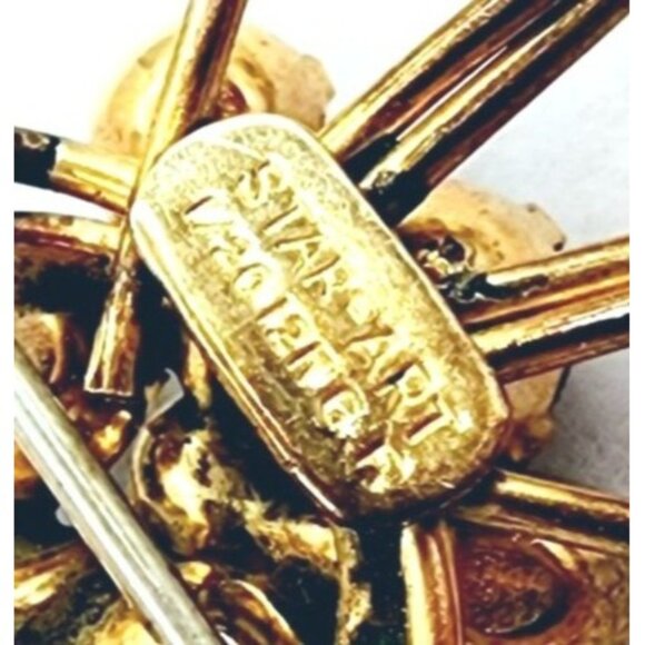 Vintage Star Art 12K Gold Filled Brooch Pin Pendant Ice Blue & Clear Rhinestones - Picture 3 of 5